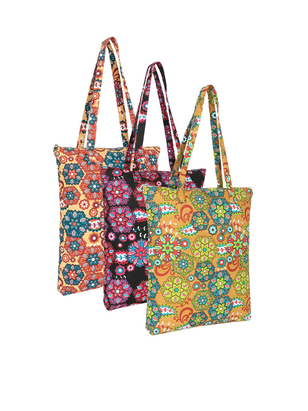 

Anekaant Unisex Floral Printed Structured Cotton Tote Bags, Green