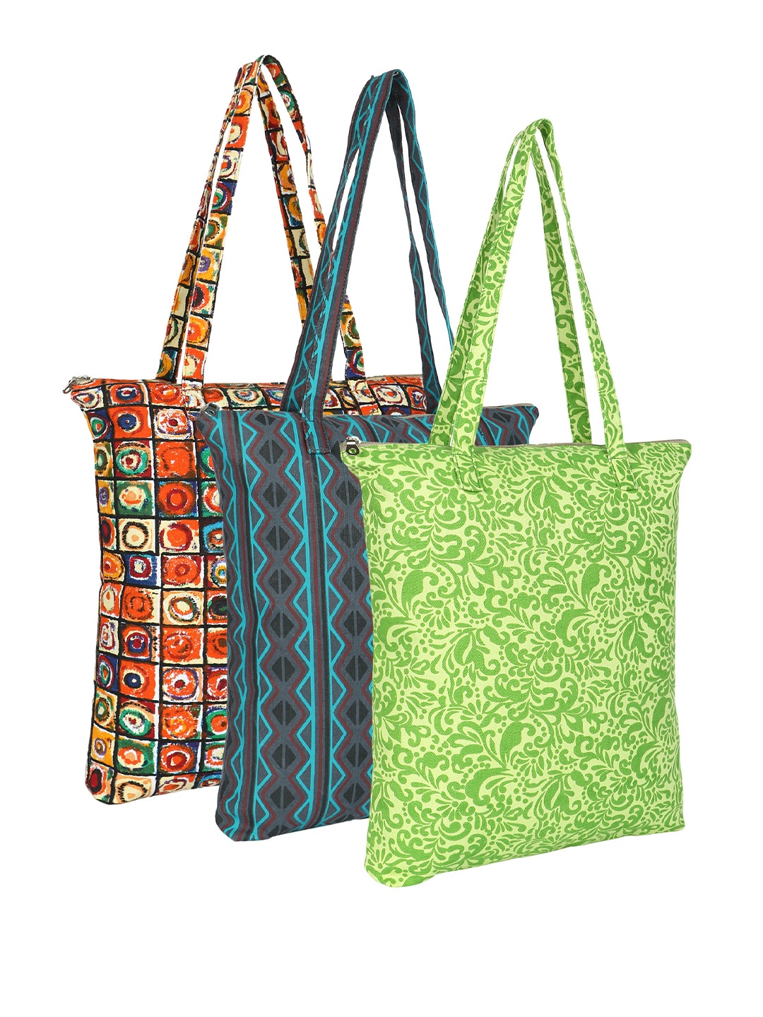 

Anekaant Unisex Floral Printed Structured Cotton Tote Bags, Green