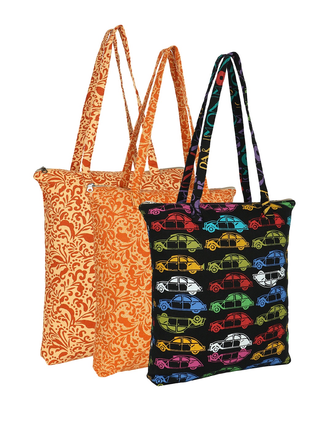 Anekaant Unisex Floral Printed Structured Cotton Tote Bags, Beige