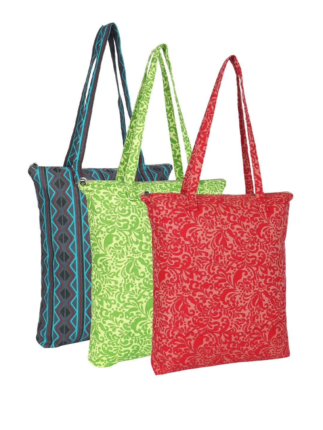 

Anekaant Unisex Floral Printed Structured Cotton Tote Bags, Red
