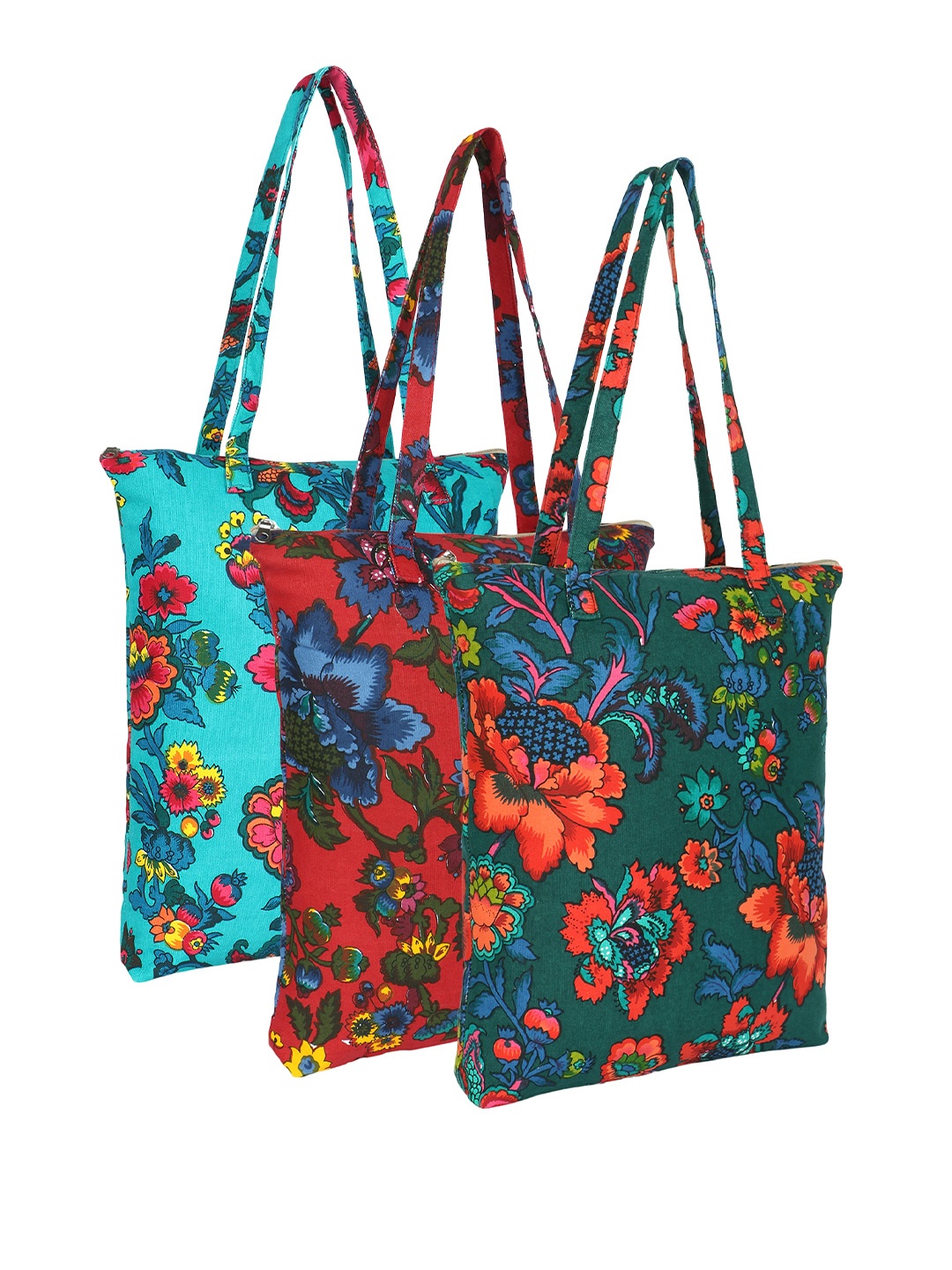 

Anekaant Unisex Floral Printed Structured Cotton Tote Bags, Green