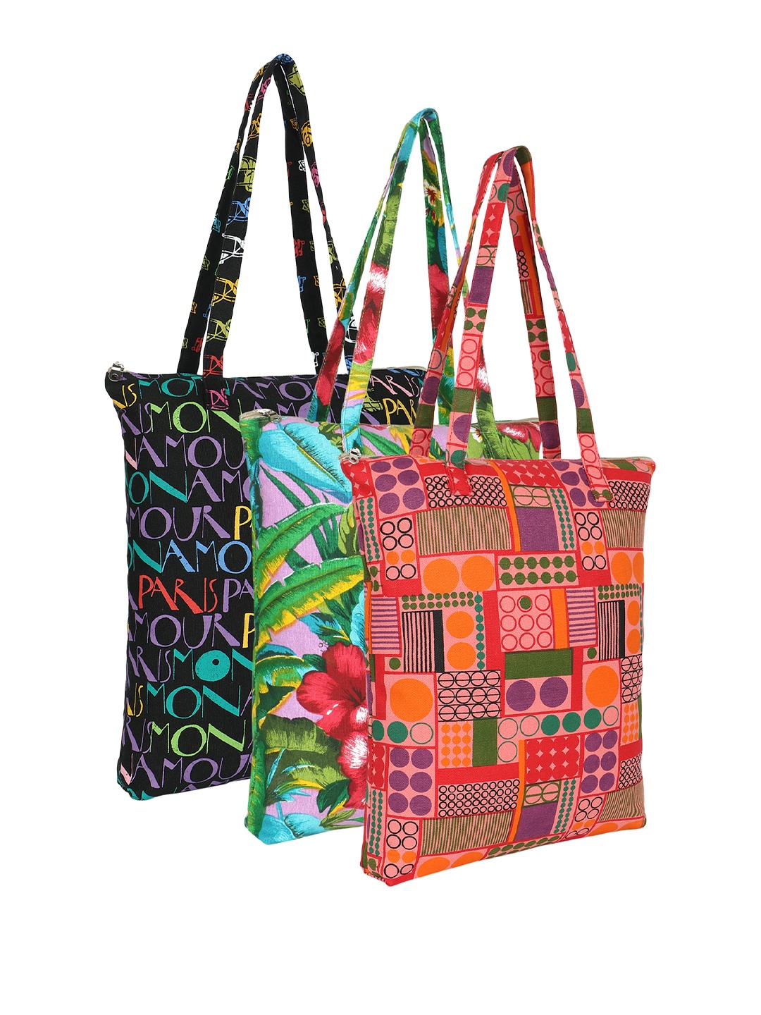 

Anekaant Unisex Floral Printed Structured Cotton Tote Bags, Black