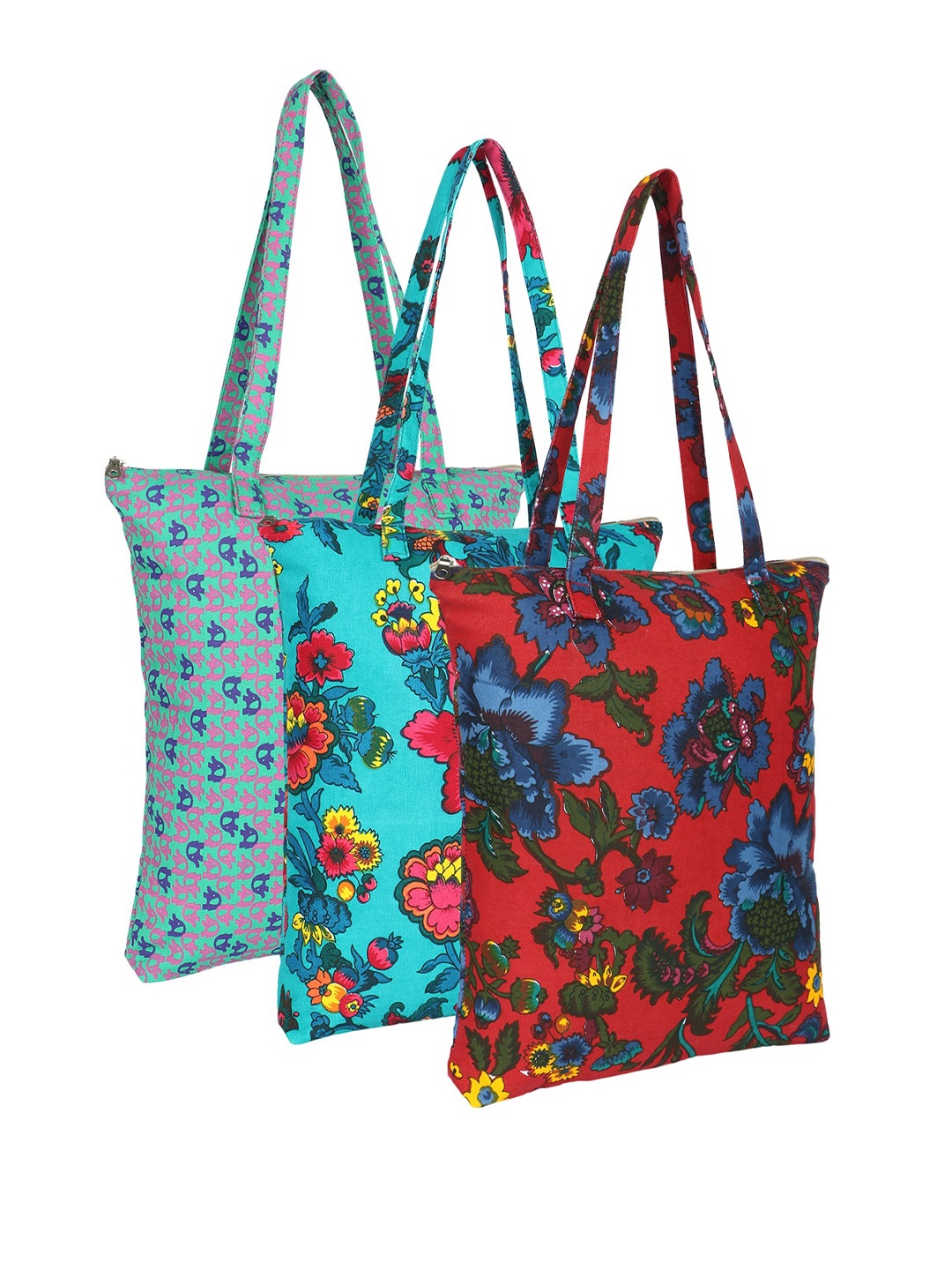 

Anekaant Unisex Floral Printed Structured Cotton Tote Bags, Blue