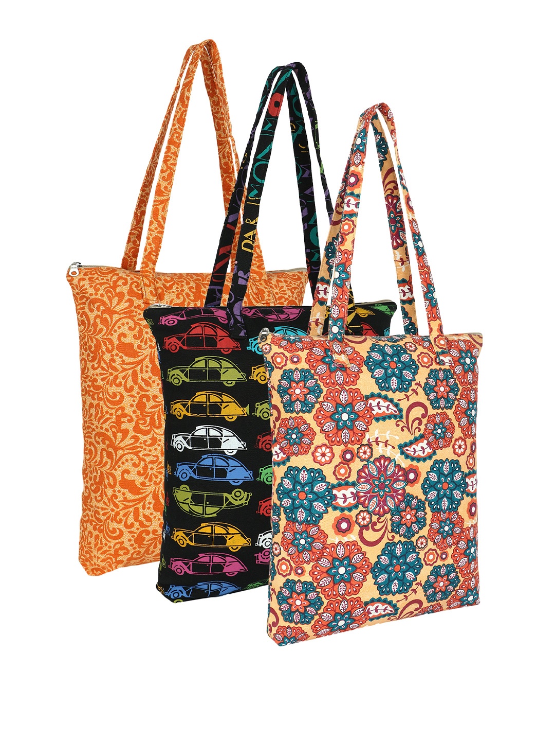

Anekaant Unisex Floral Printed Structured Cotton Tote Bags, Mustard