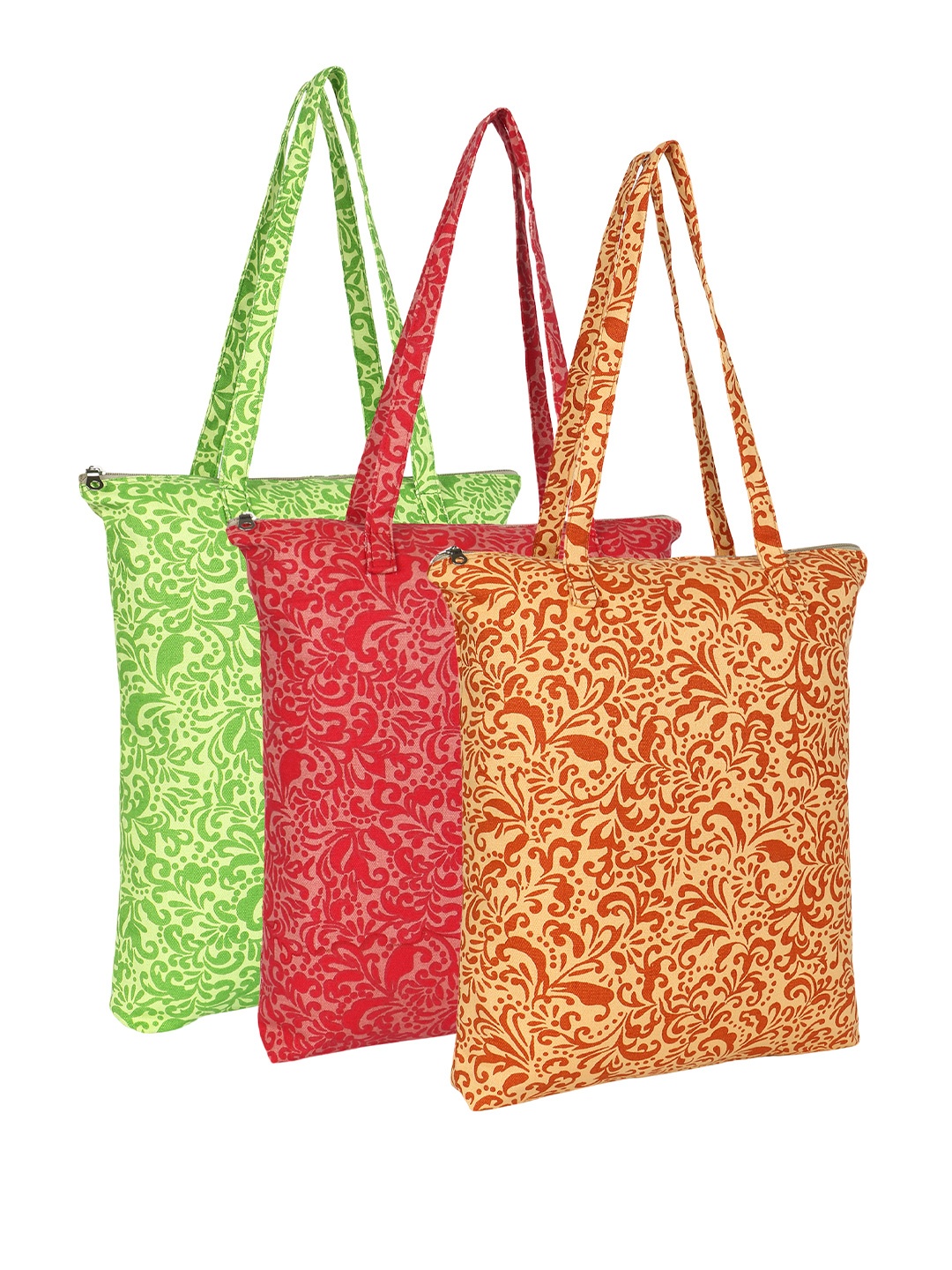 

Anekaant Unisex Floral Printed Structured Cotton Tote Bags, Green
