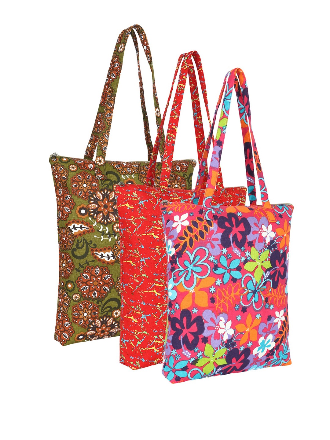 

Anekaant Unisex Floral Printed Structured Cotton Tote Bags, Red