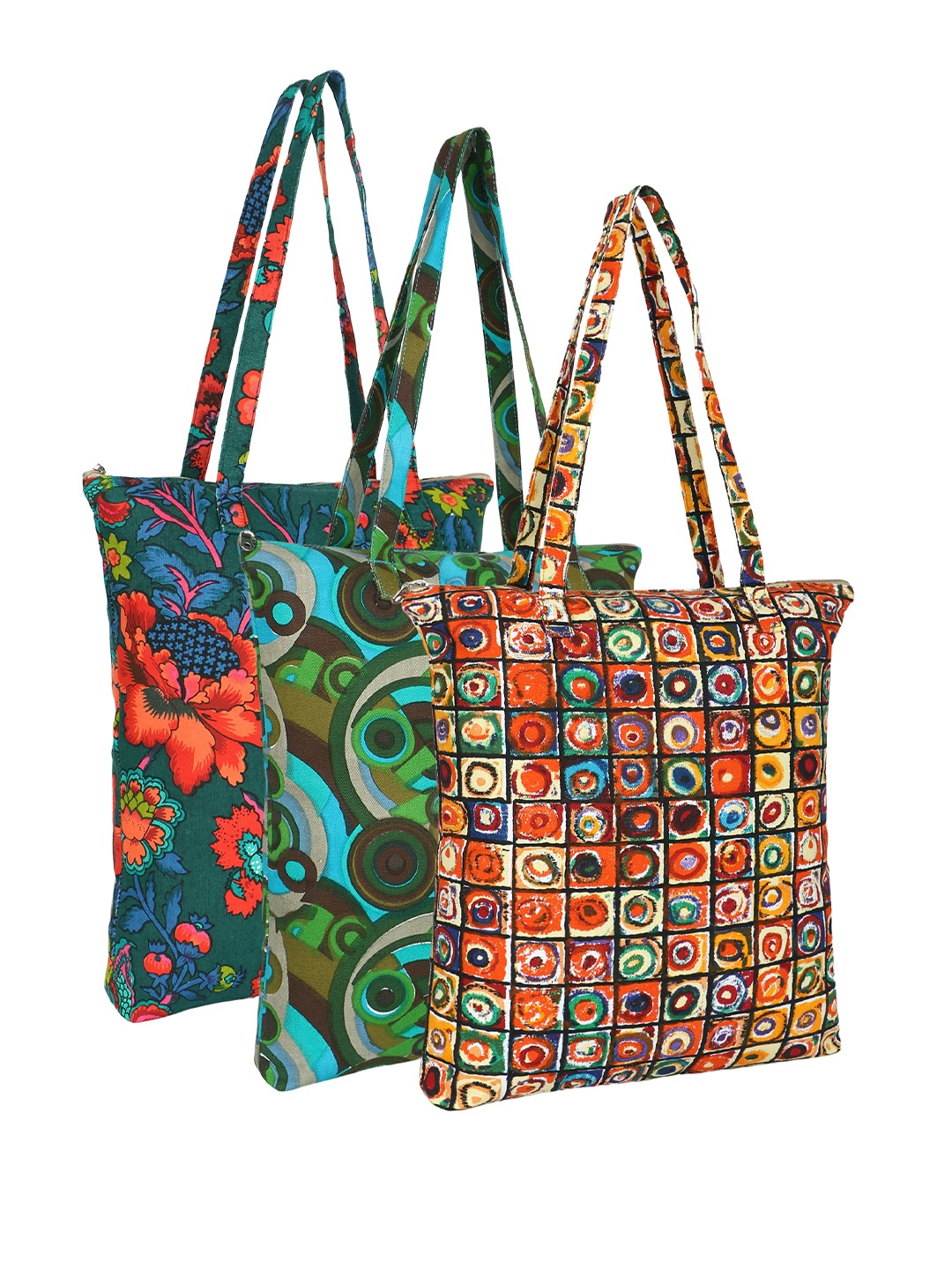 

Anekaant Unisex Floral Printed Structured Cotton Tote Bags, Green