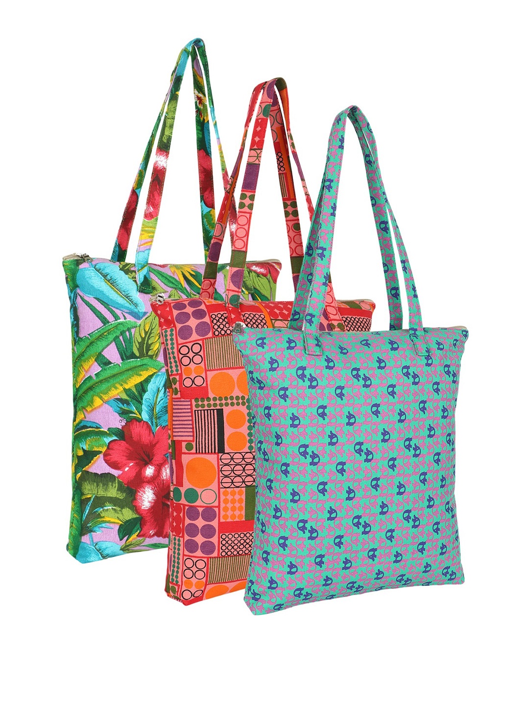 

Anekaant Unisex Floral Printed Structured Cotton Tote Bags, Green