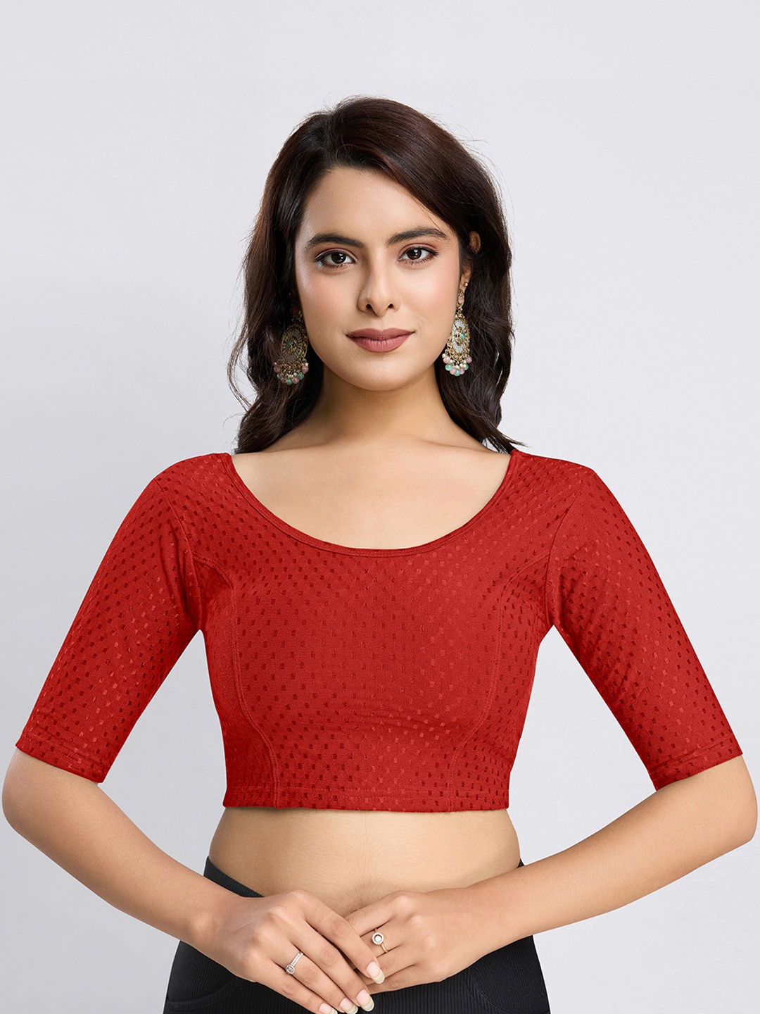 

Trendmalls Woven Design Saree Blouse, Red