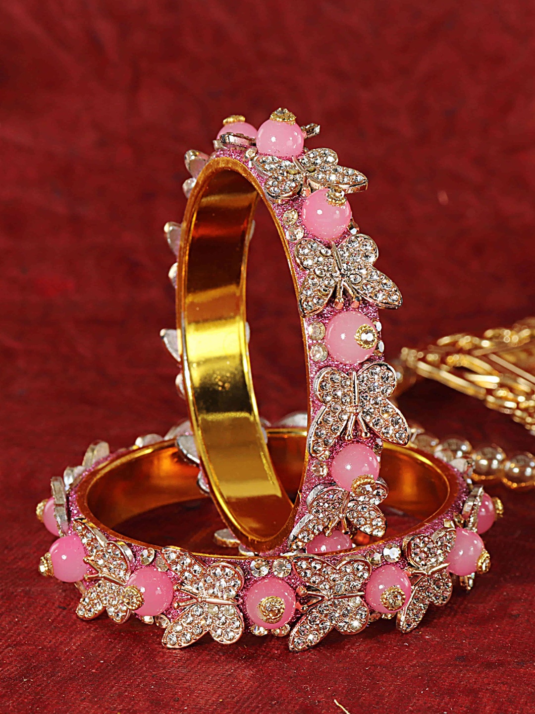 

LAVAZZA Set Of 2 Cubic Zirconia Studded & Beaded Bangles, Gold