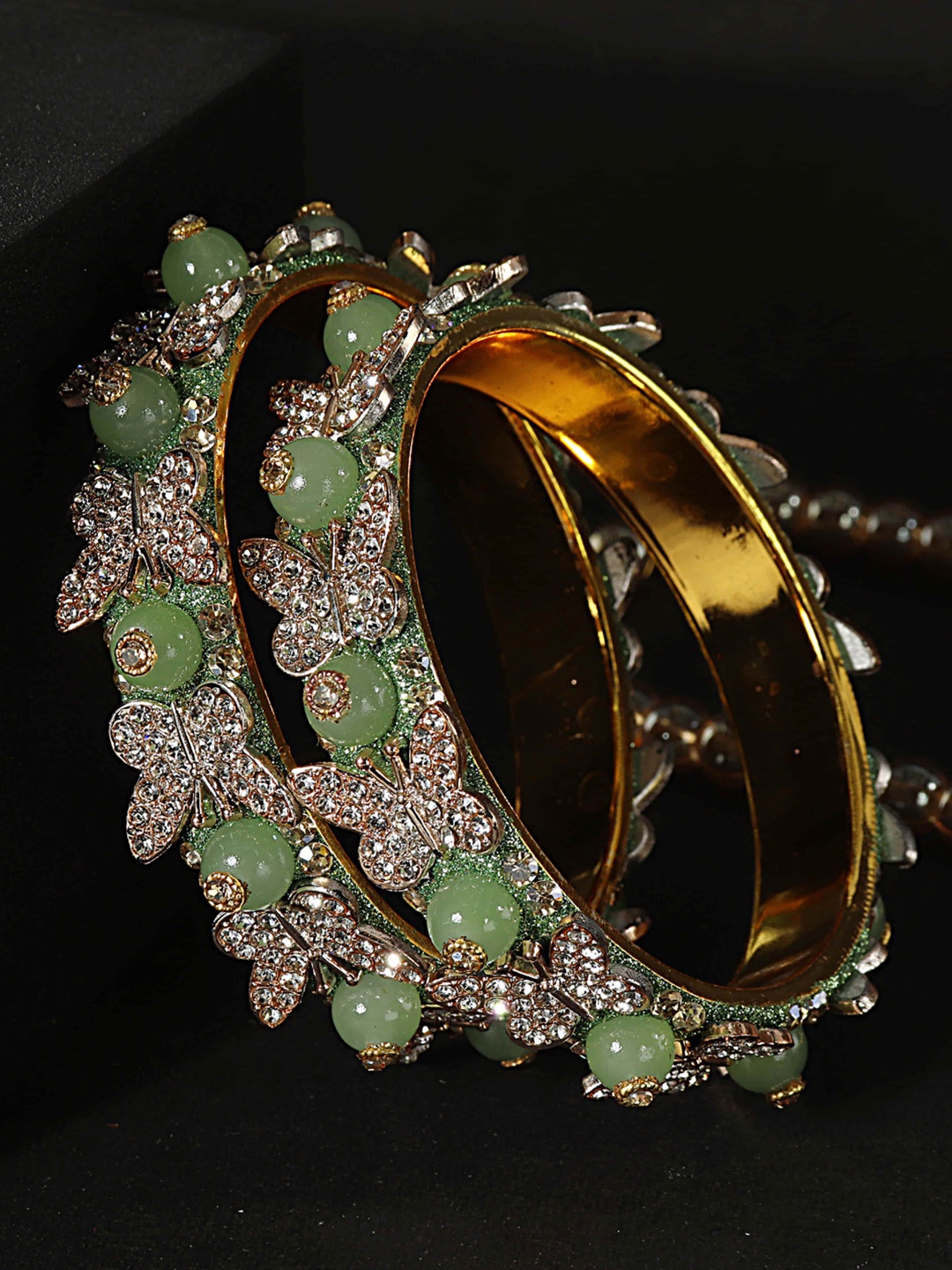 

LAVAZZA Set Of 2 Cubic Zirconia Studded & Beaded Bangles, Gold