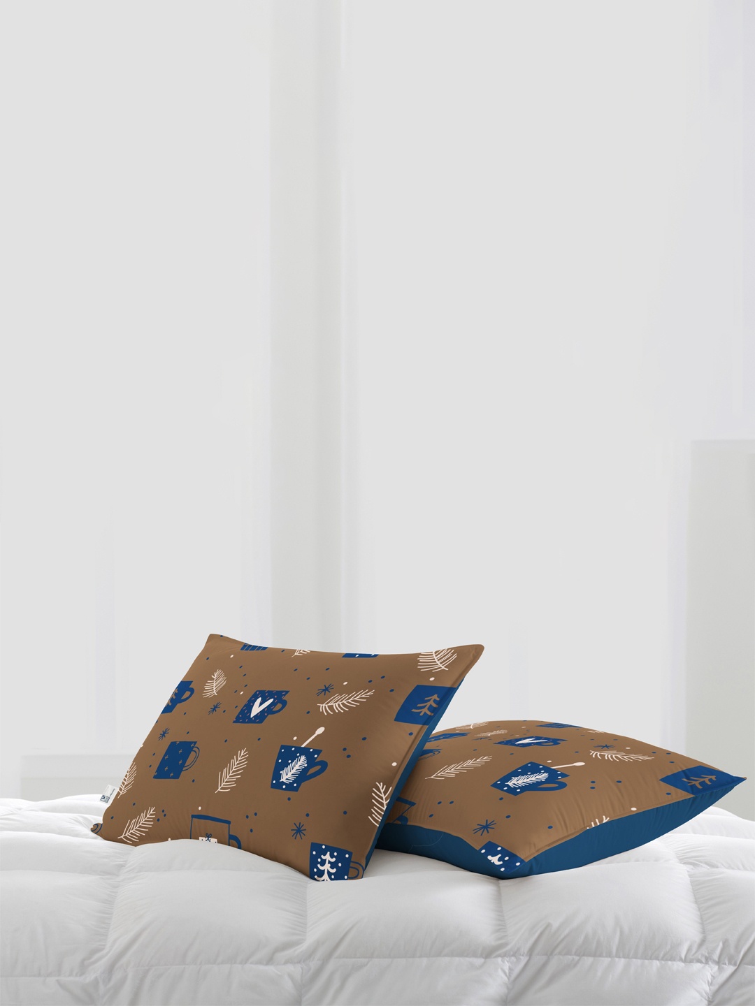 

THE WOOD WHITE Blue & Brown 2 Pieces Fibre Filled Breathable Sleep Pillow