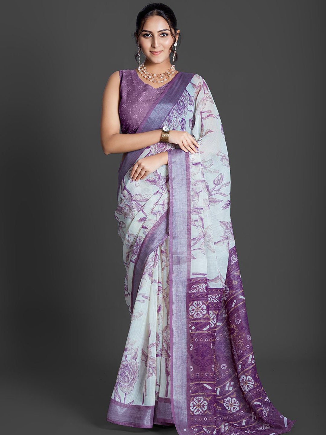 

NIRMAL CREATION Floral Printed Woven Design Zari Saree, Violet