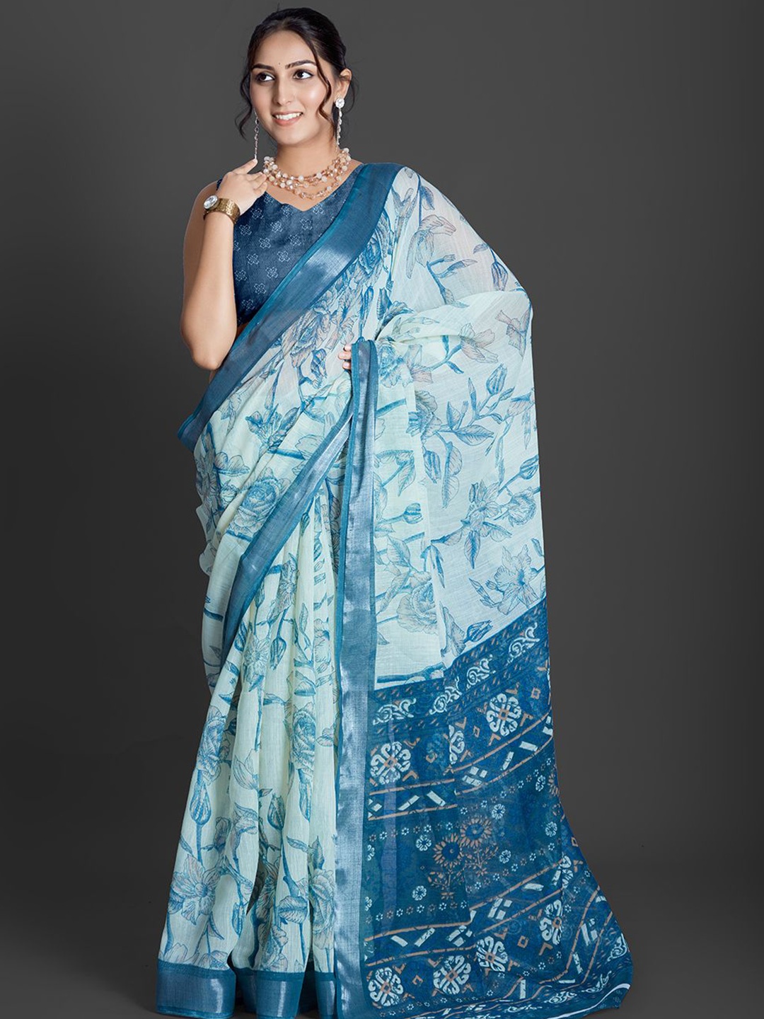 

NIRMAL CREATION Floral Printed Saree, Blue