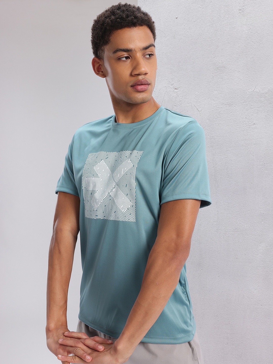 

HRX by Hrithik Roshan Twin Collection Brand Logo Printed Rapid-Dry Training T-shirt, Blue