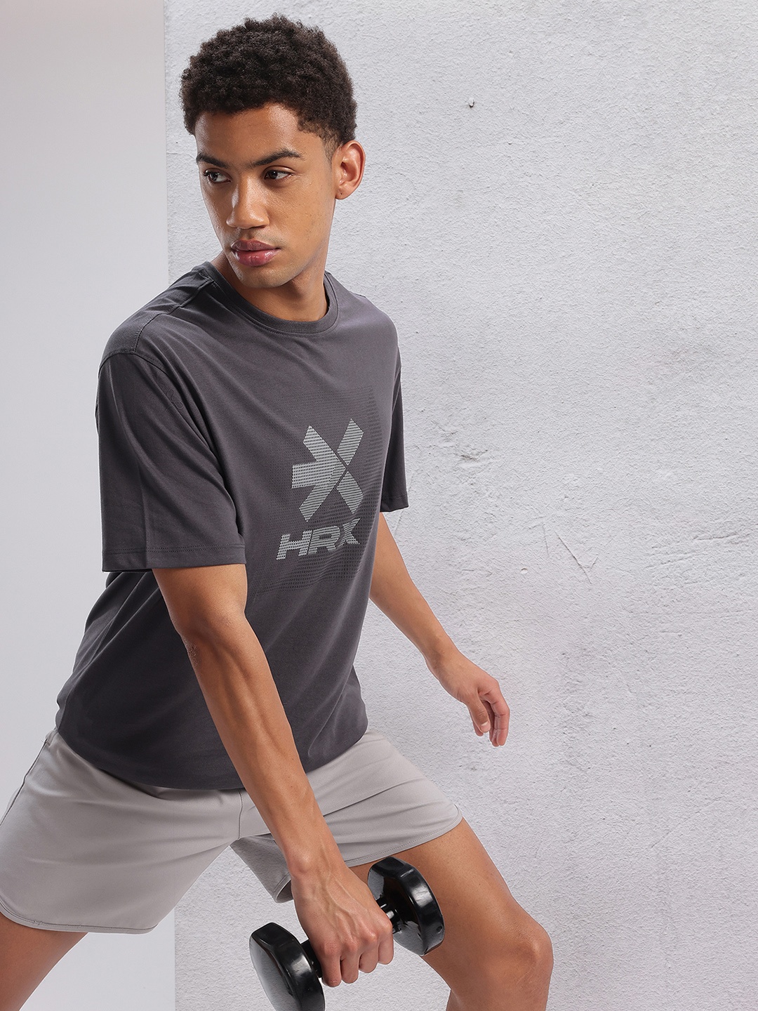 

HRX by Hrithik Roshan Twin Collection Brand Logo Print Training T-shirt, Grey