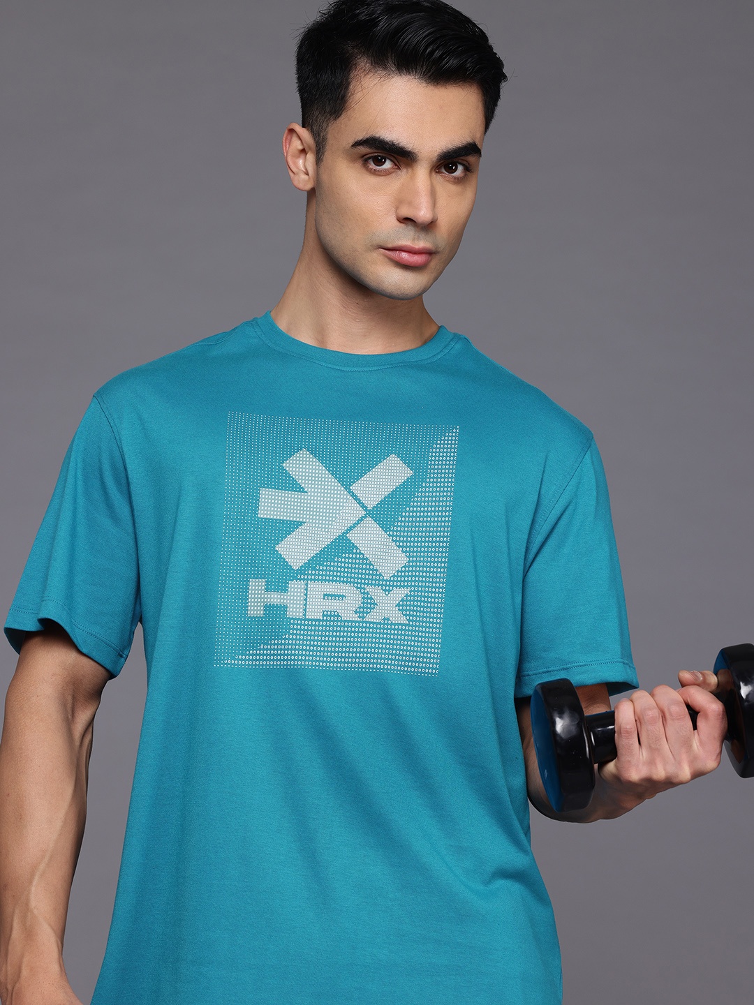 

HRX by Hrithik Roshan Brand Logo Printed Drop-Shoulder Sleeves Training T-shirt, Blue