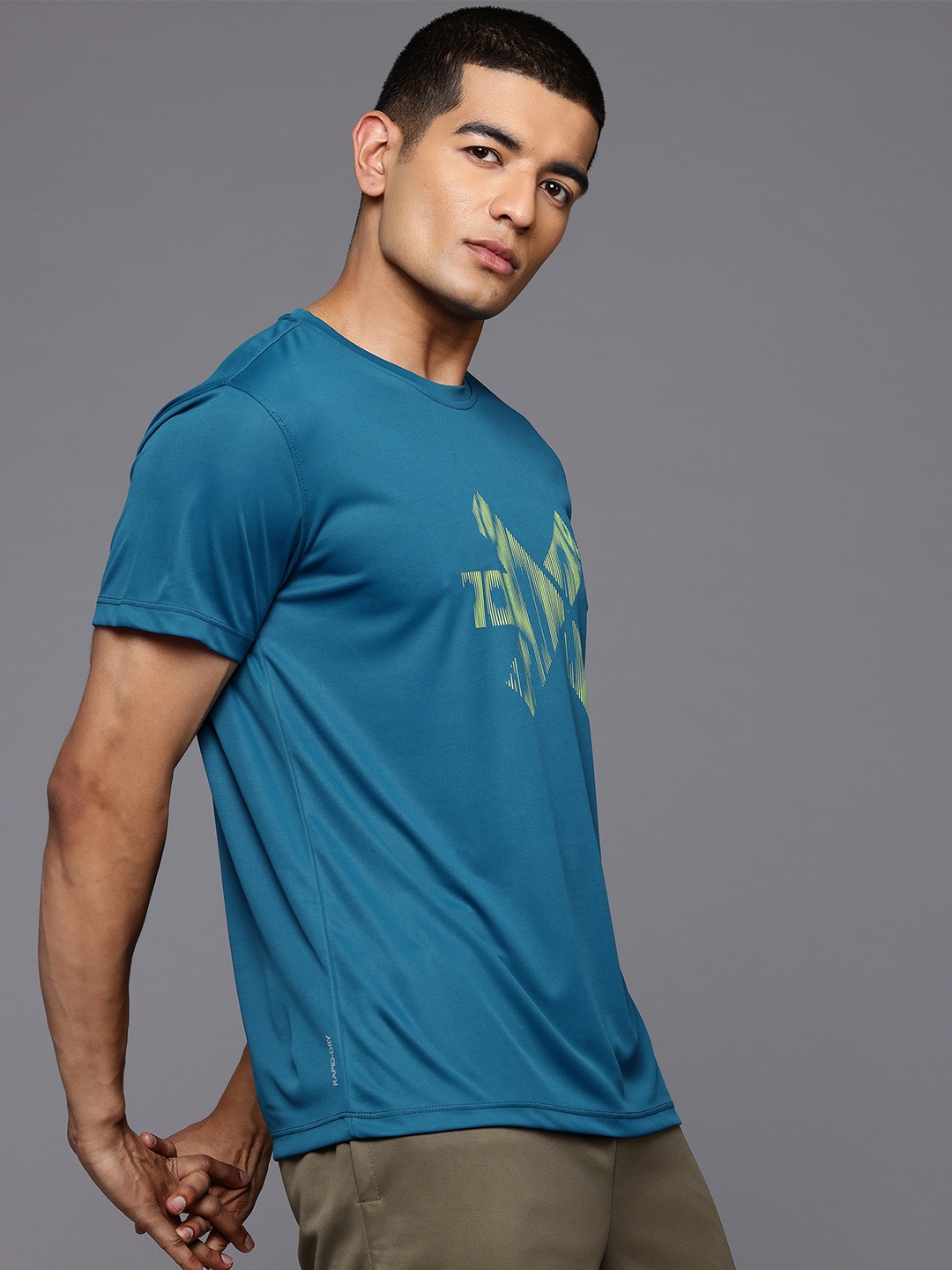 

HRX by Hrithik Roshan Brand Logo Printed Rapid-Dry Training T-shirt, Teal