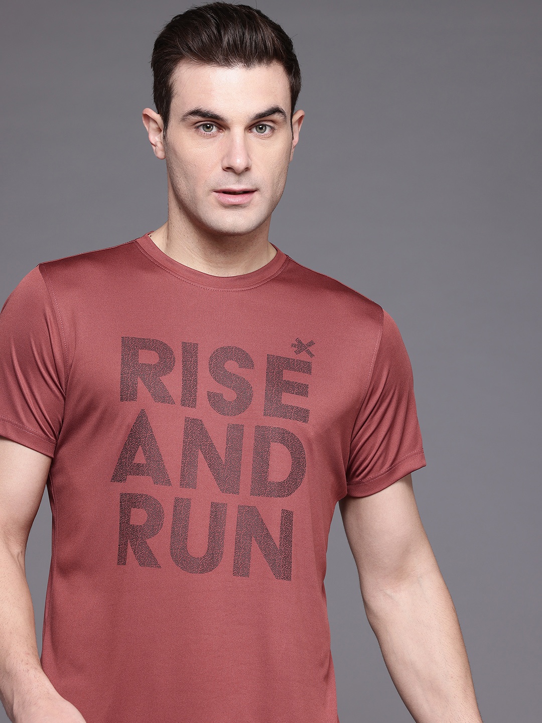 

HRX by Hrithik Roshan Typography Rapid-Dry Running T-shirt, Rust