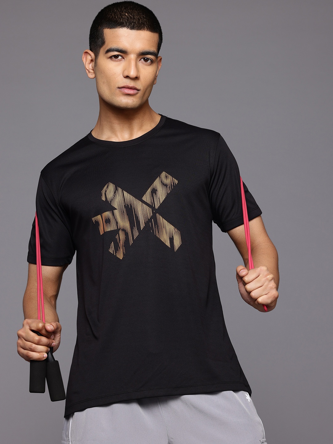 

HRX by Hrithik Roshan Rapid-Dry Brand Logo Print Training T-shirt, Black