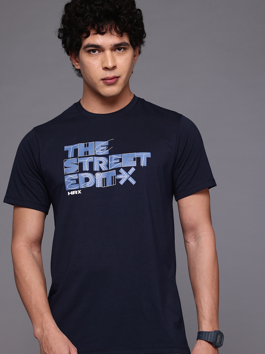 

HRX by Hrithik Roshan Typography Printed Lifestyle T-shirt, Navy blue