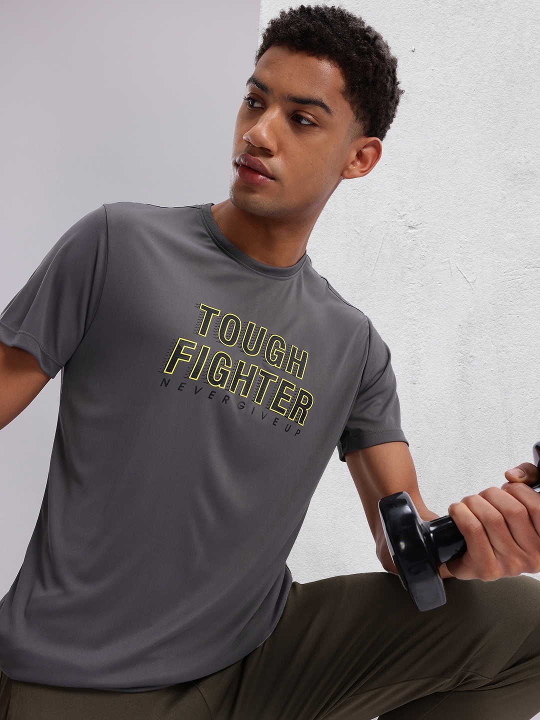 

HRX by Hrithik Roshan Rapid-Dry Typography Print Training T-shirt, Grey
