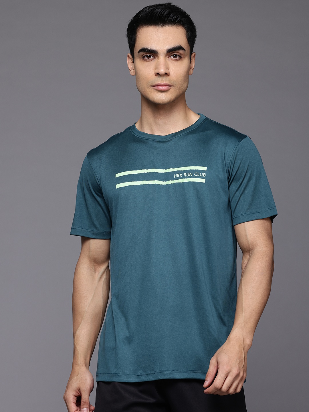 

HRX by Hrithik Roshan Striped Rapid-Dry Running T-shirt, Teal