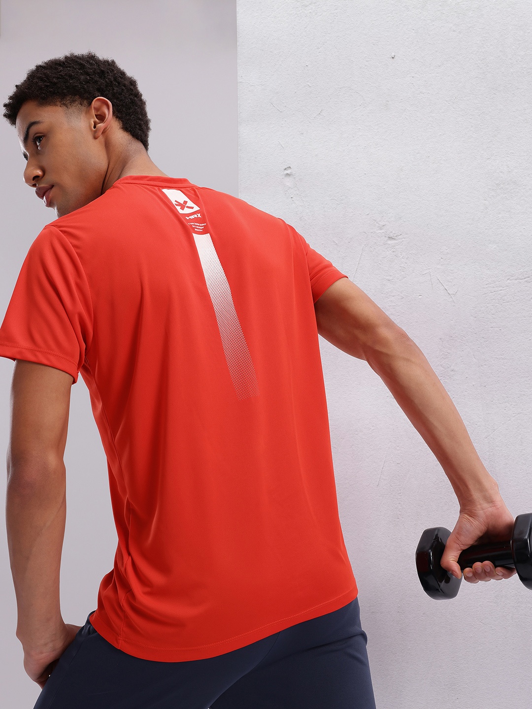 

HRX by Hrithik Roshan Rapid-Dry Striped Print Training T-shirt, Red