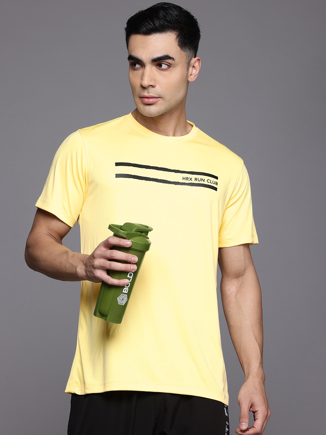 

HRX by Hrithik Roshan Rapid-Dry Striped Running T-shirt, Yellow