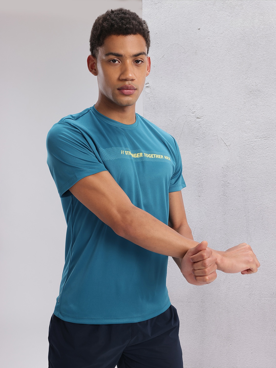 

HRX by Hrithik Roshan Twin Collection Typography Printed Training T-shirt, Teal