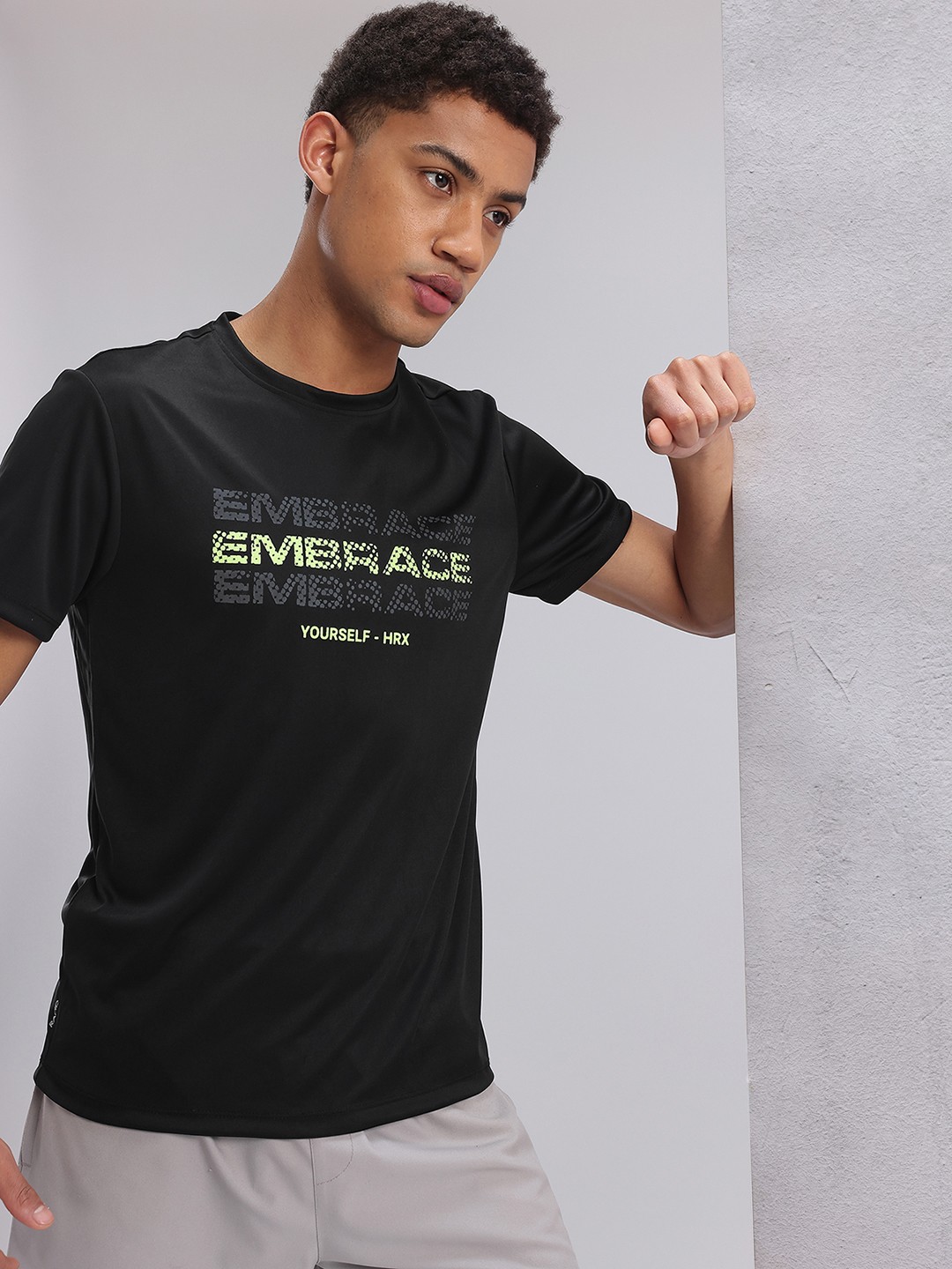 

HRX by Hrithik Roshan Men Twin Collection Typography Printed Rapid-Dry Training T-shirt, Black