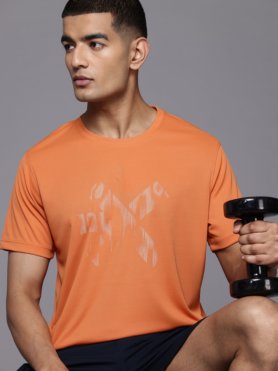 

HRX by Hrithik Roshan Rapid-Dry Brand Logo Print Training T-shirt, Orange