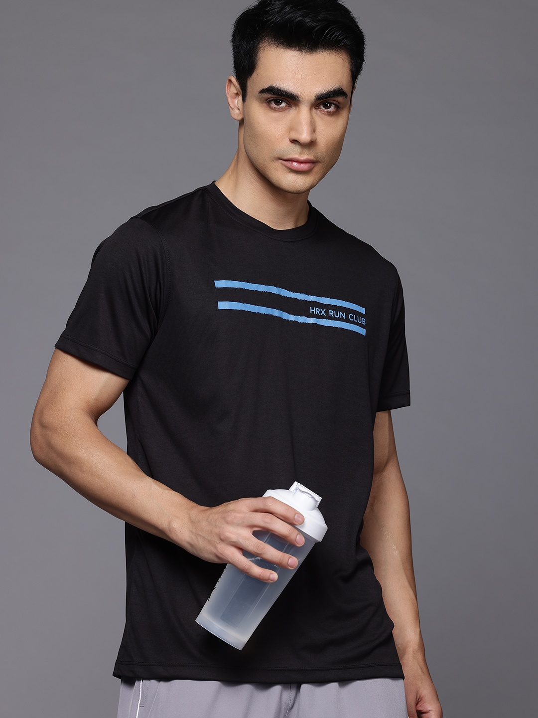 

HRX by Hrithik Roshan Striped Rapid-Dry Running T-shirt, Black