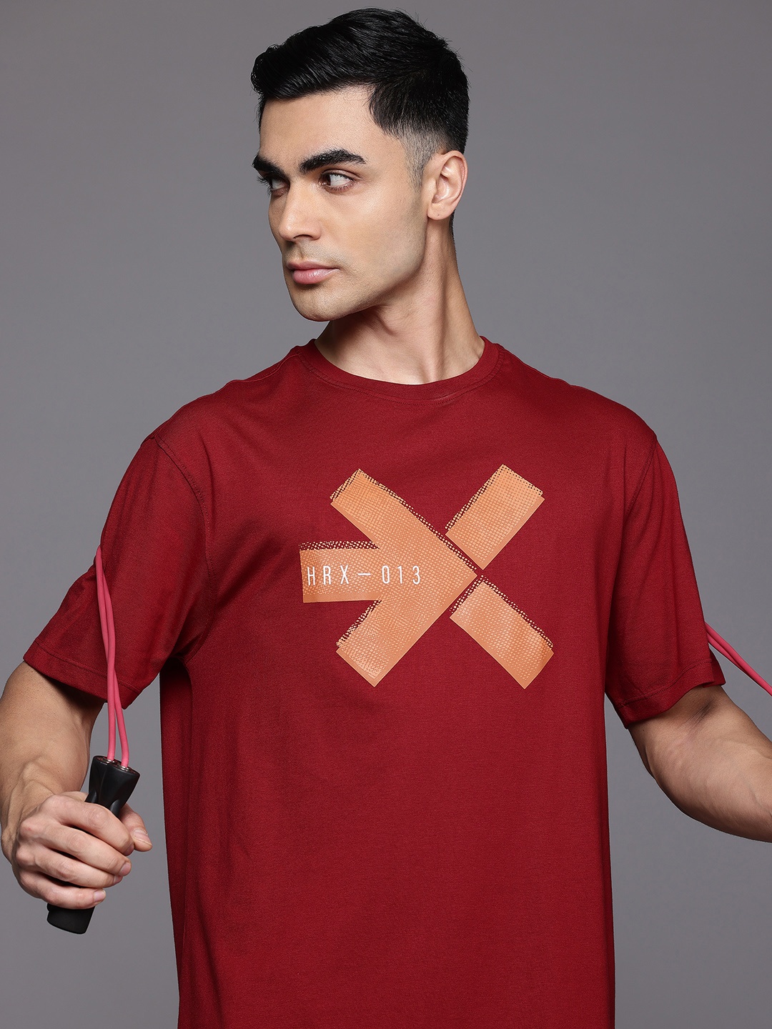 

HRX by Hrithik Roshan Twin Collection Printed Training T-shirt, Maroon