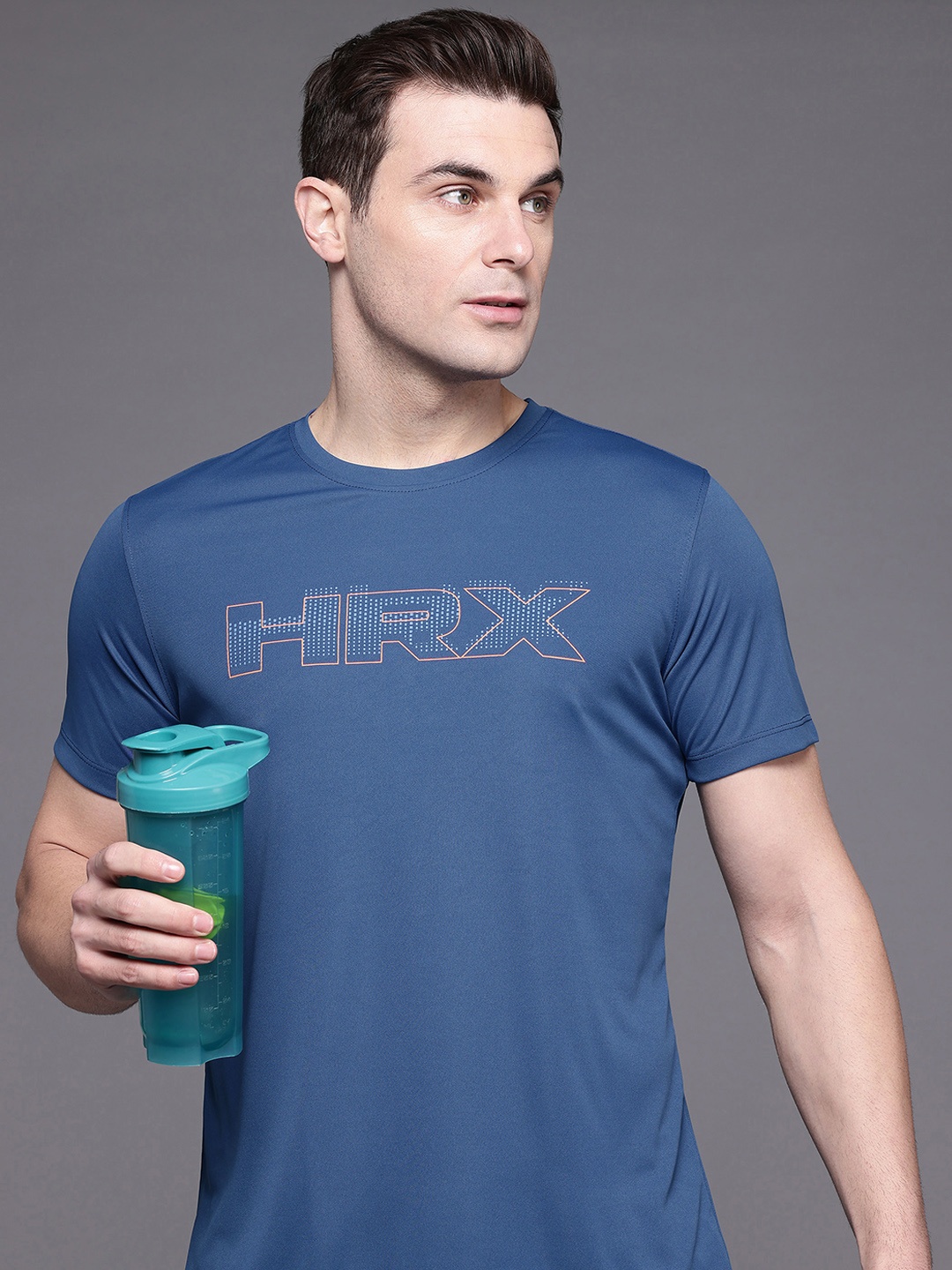 

HRX by Hrithik Roshan Brand Logo Printed Rapid-Dry Training T-shirt, Blue
