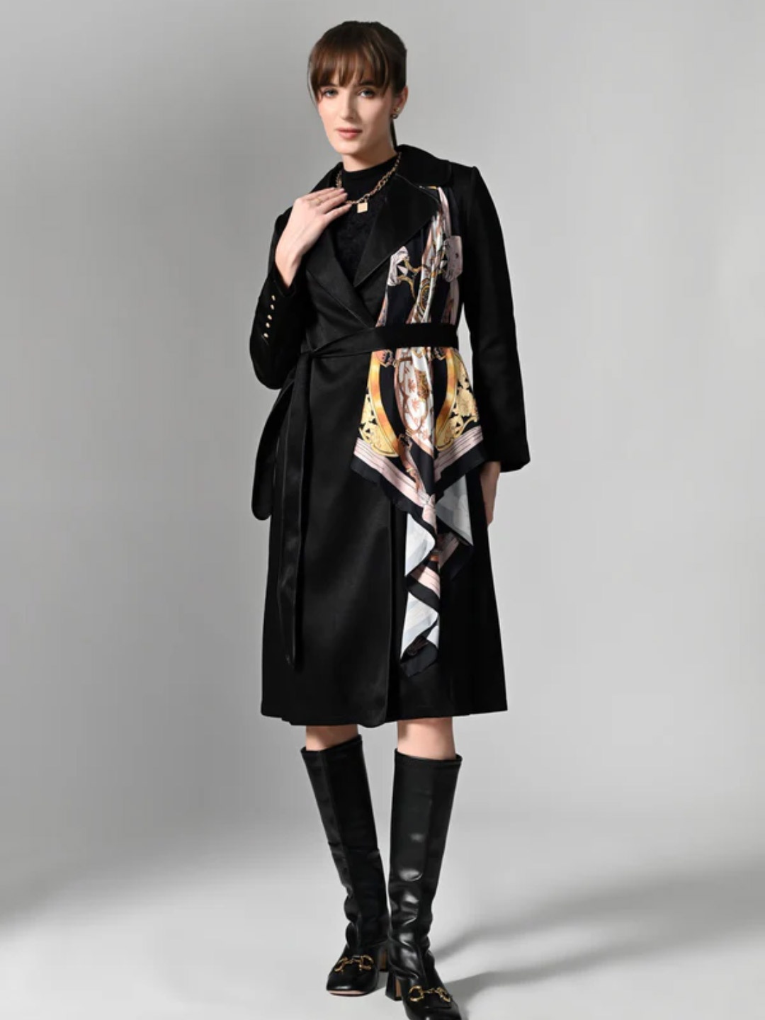 

PANKH Women V-Neck Long Sleeves Midi Dress, Black