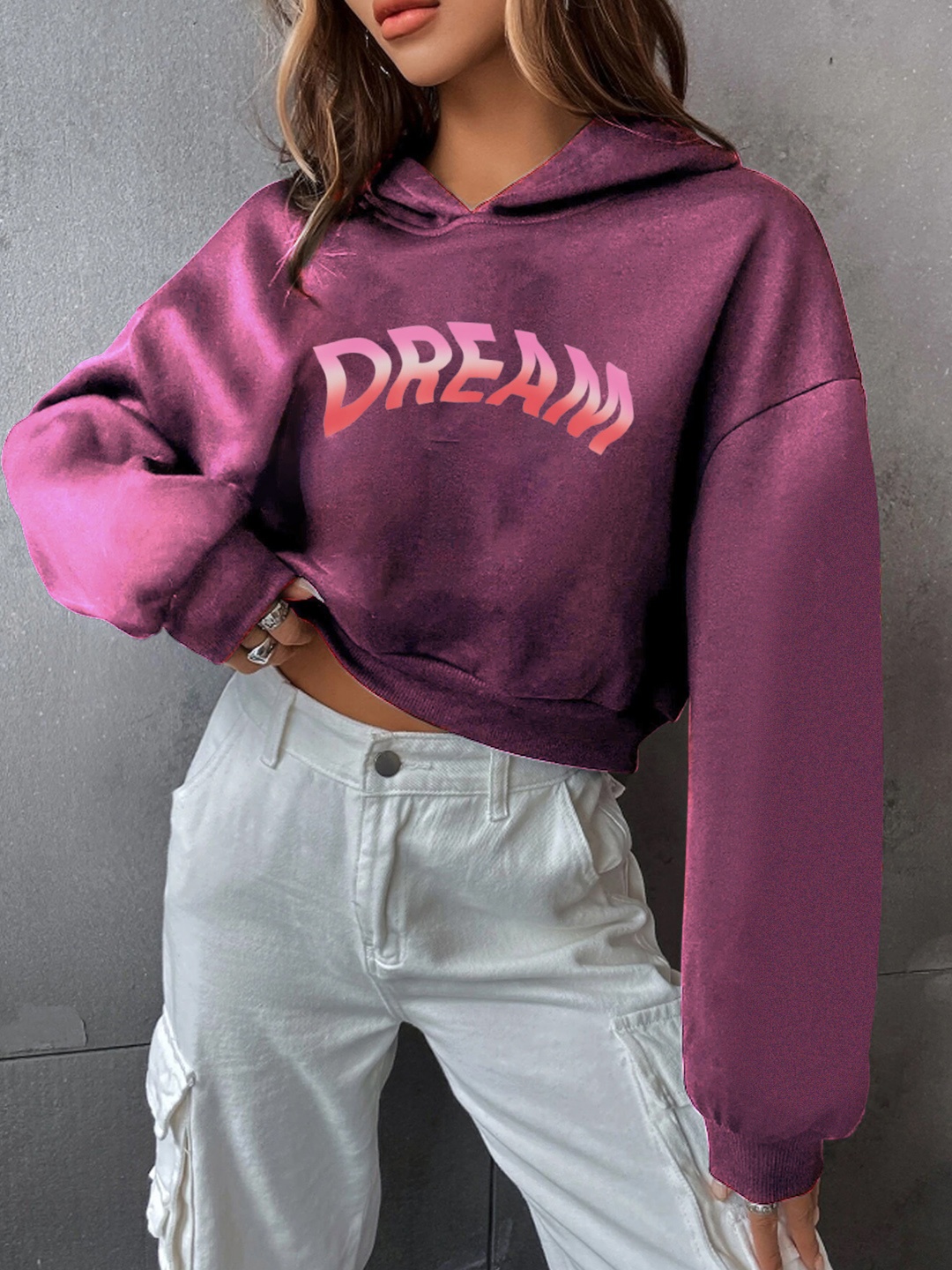 

Stylecast X Hersheinbox Graphic Printed Hooded Crop Sweatshirt, Purple