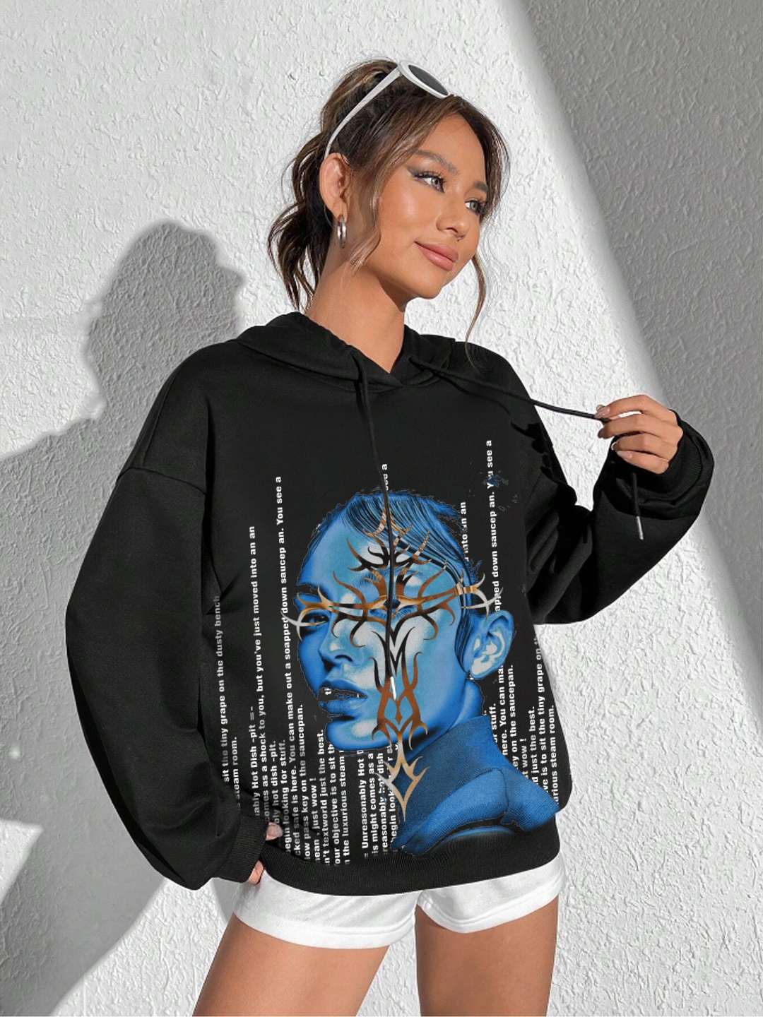 

Stylecast X Hersheinbox Graphic Printed Hooded Oversized Sweatshirt, Black