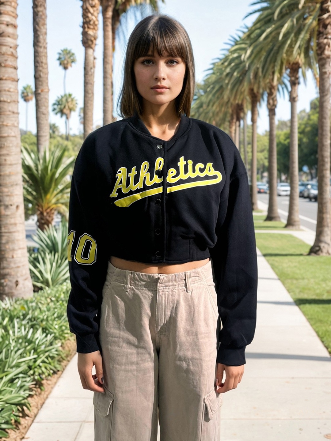 

Stylecast X Hersheinbox Typography Printed Cropped Varsity Jacket, Black