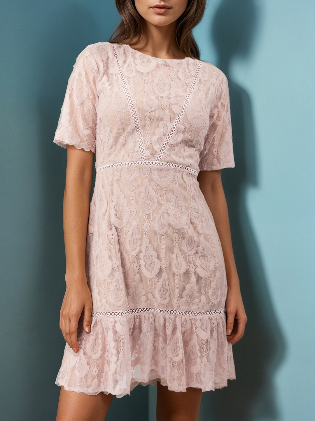 

Stylecast X Hersheinbox Lace Floral A-Line Mini Dress, Rose