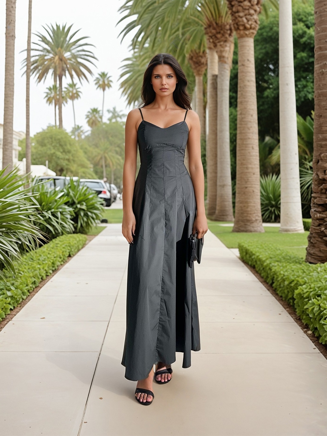 

Stylecast X Hersheinbox Shoulder Straps Fit & Flare Maxi Dress, Grey