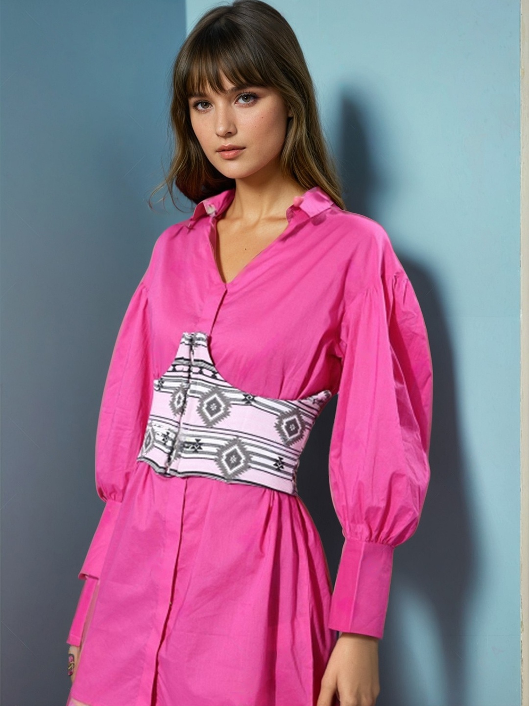 

Stylecast X Hersheinbox Printed Bishop Sleeve Shirt Mini Dress, Pink