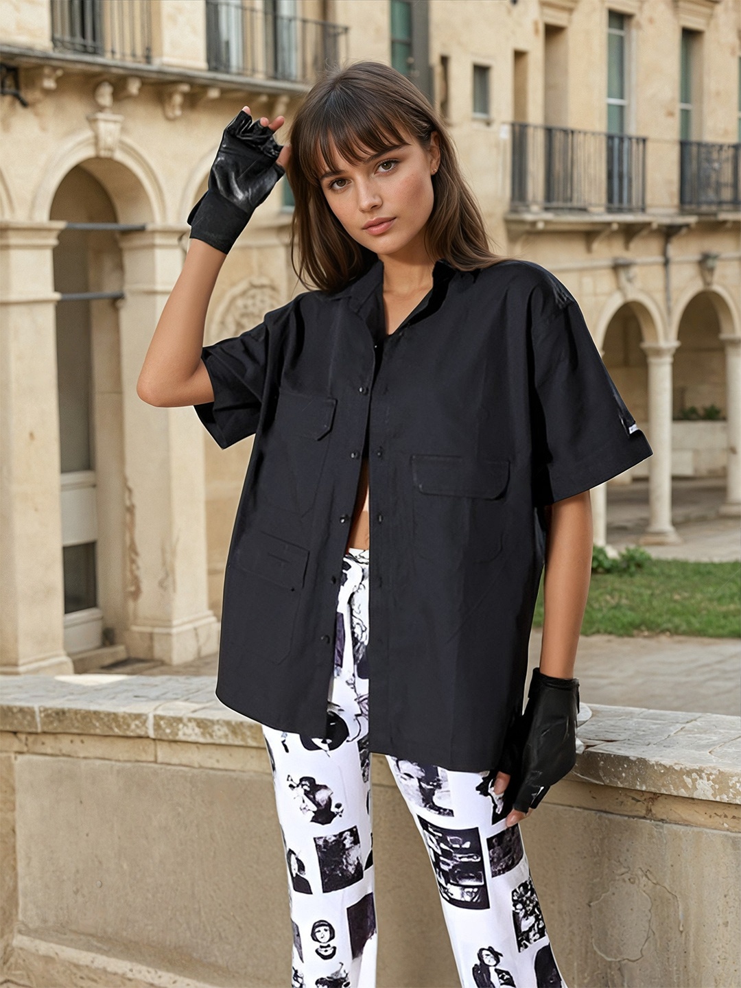 

Stylecast X Hersheinbox Women Relaxed Pure Cotton Casual Shirt, Black