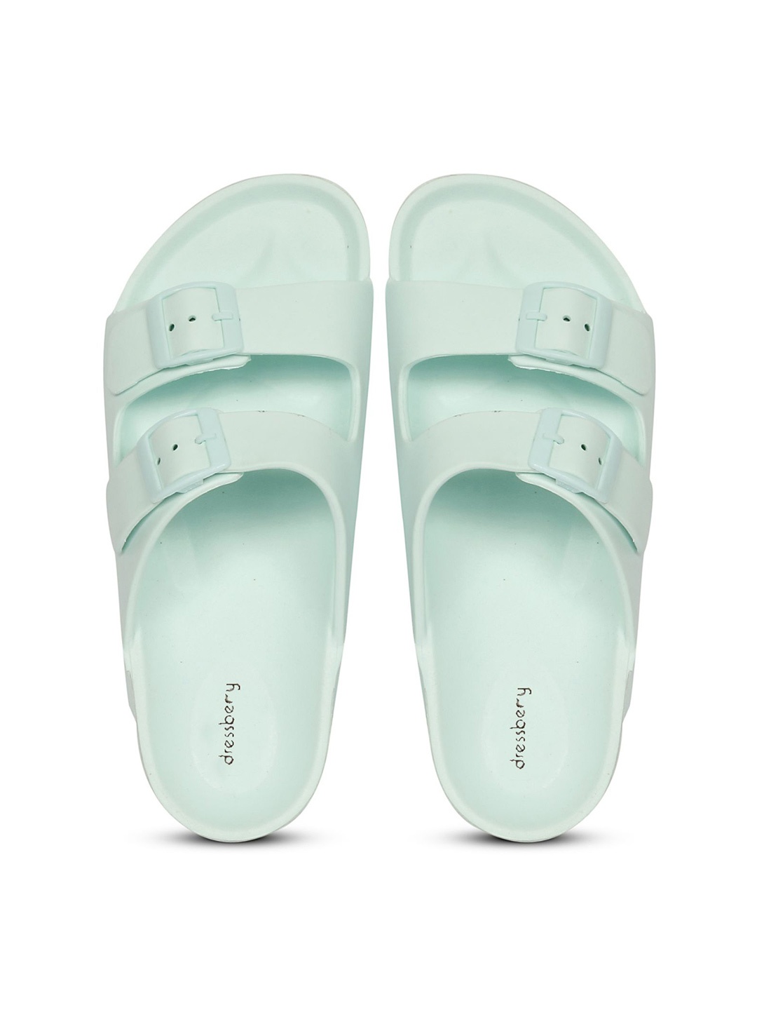 

DressBerry Women PU Slip-On Flip-Flops With Buckle Design, Green