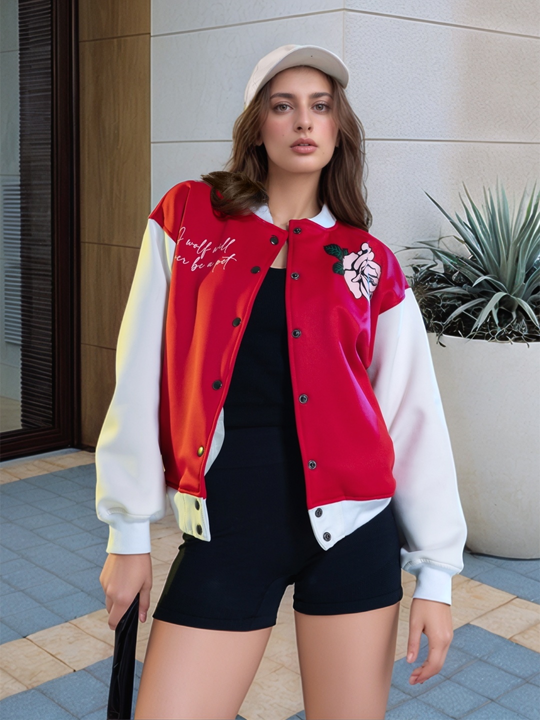 

Stylecast X Hersheinbox Women Colourblocked Fleece Pure Cotton Varsity Jacket, Red