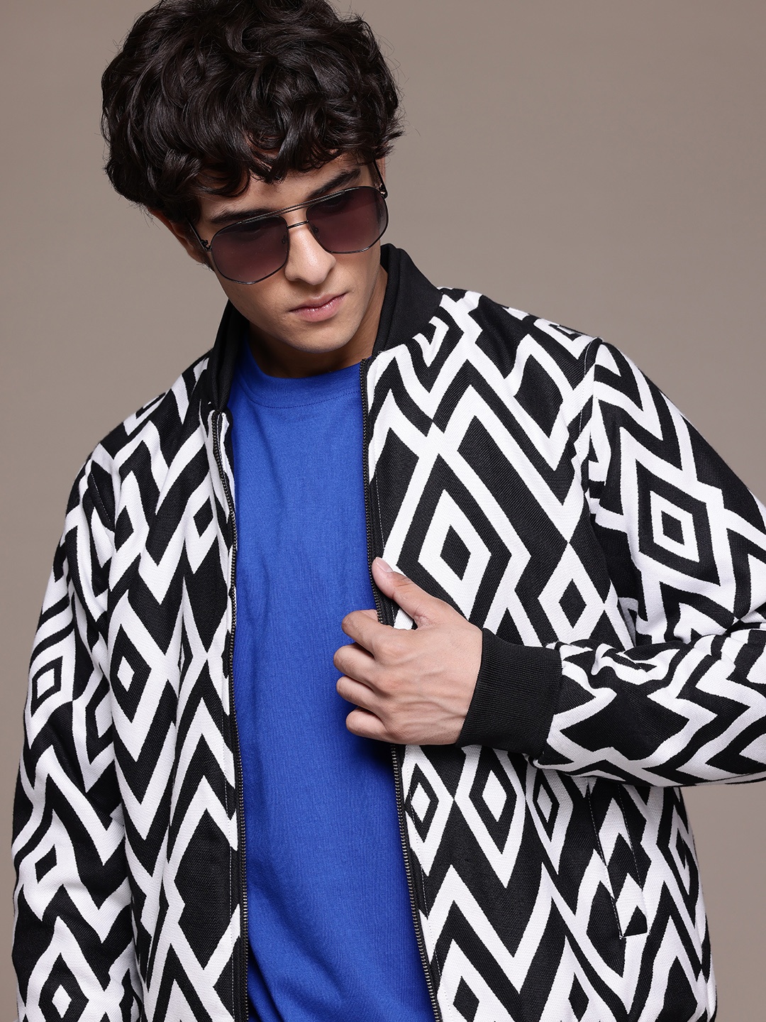 

Roadster Men Geometric Printed Bomber Jacket, White