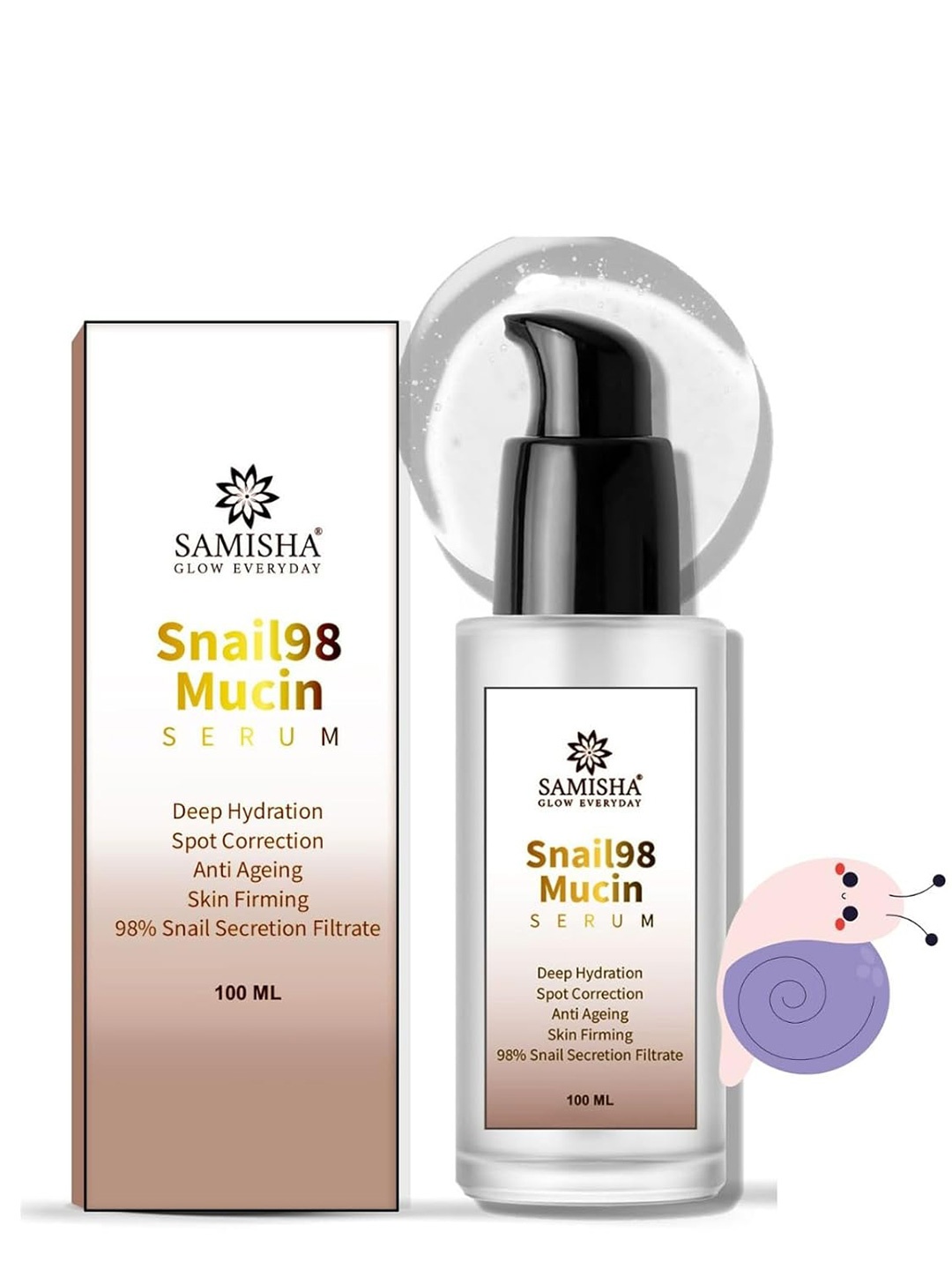 

SAMISHA 98% Secretion Filtrate Snail Mucin Face Serum for Deep Hydration - 100ml, White