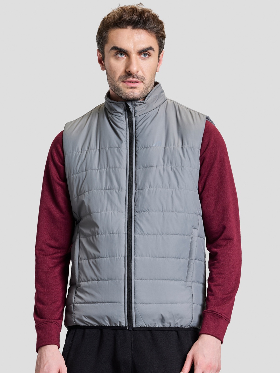 

BOLDFIT Men Mock Collar Solid Casual Padded Jacket, Grey