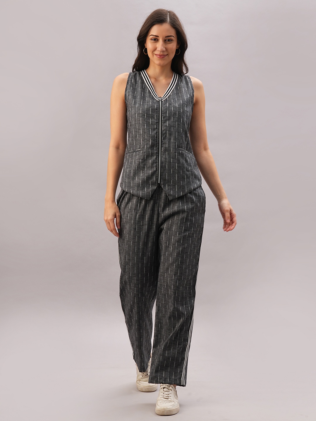 

Tuna London Striped Pure Cotton Top With Trousers Co-Ords, Grey