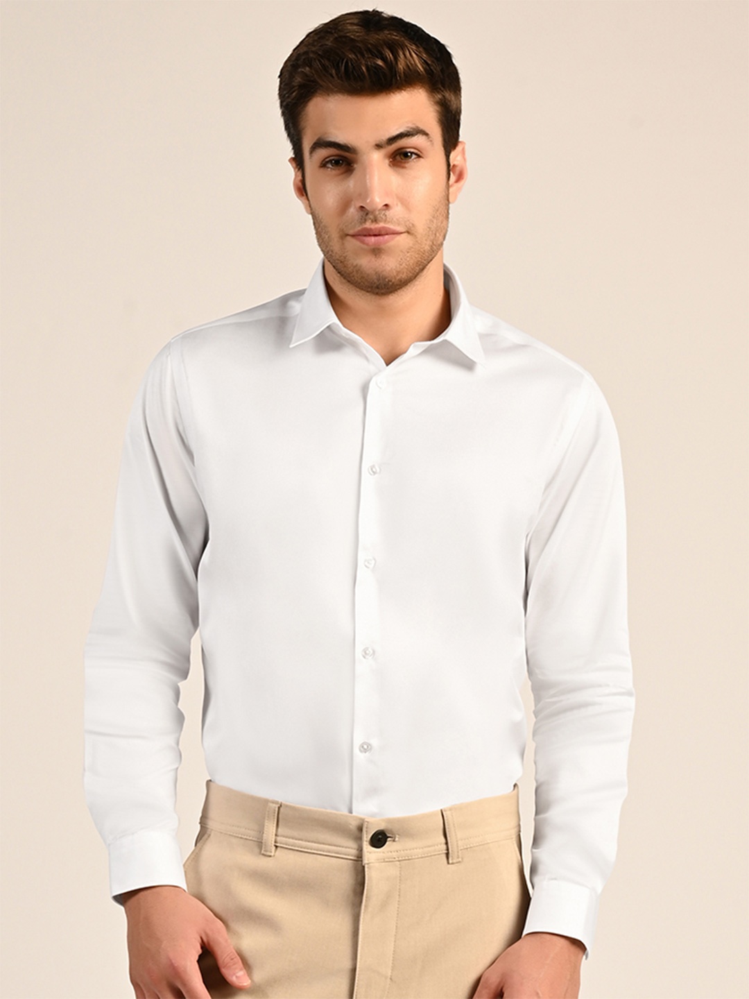 

KINGDOM OF WHITE Men Spread Collar Solid Cotton Formal Shirt